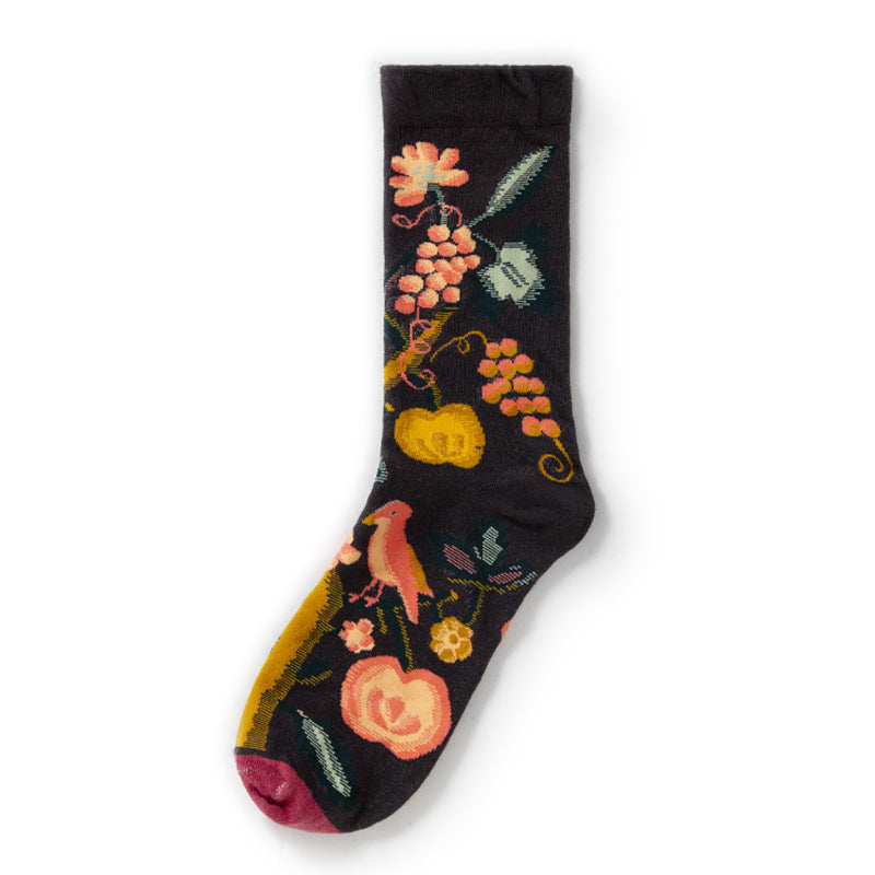 Retro Trendy Autumn And Winter Abstract Art Socks Europe And America Creative Combed Cotton