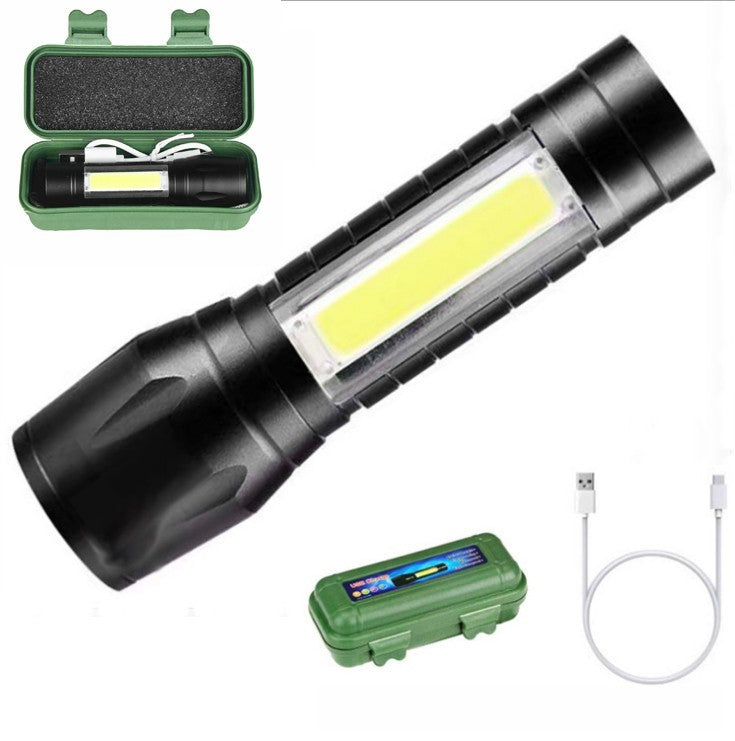 Mini Flashlight LED COB Torch Rechargeable High Lumens Zoomable Adjustable Focus Camping Light 3 Modes For Outdoor Waterproof