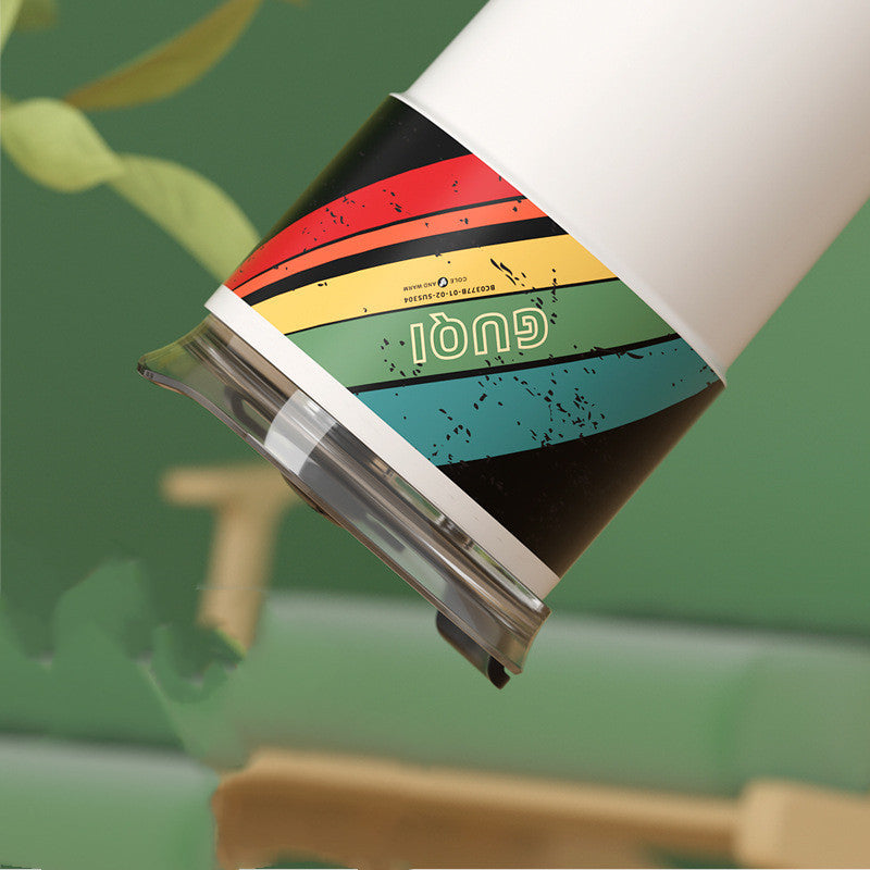 Household Portable Outdoor Traveling Ceramic Inner Pot Water Cup With Straw