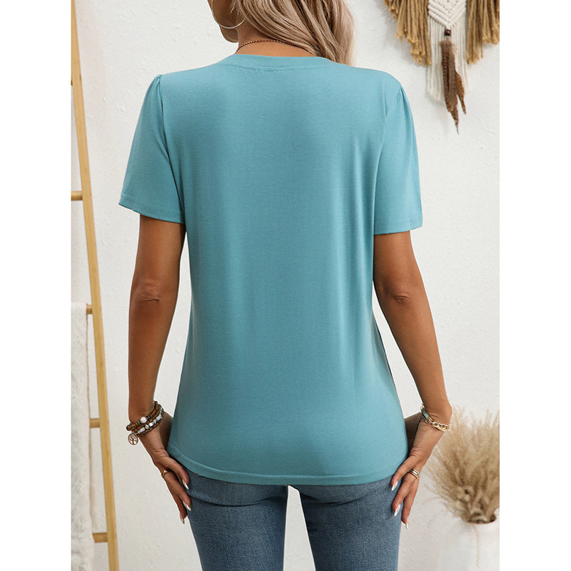 Womens Notch V Neck Shirts Short Sleeve Button T Shirts Summer Dressy Casual Tunic Tops