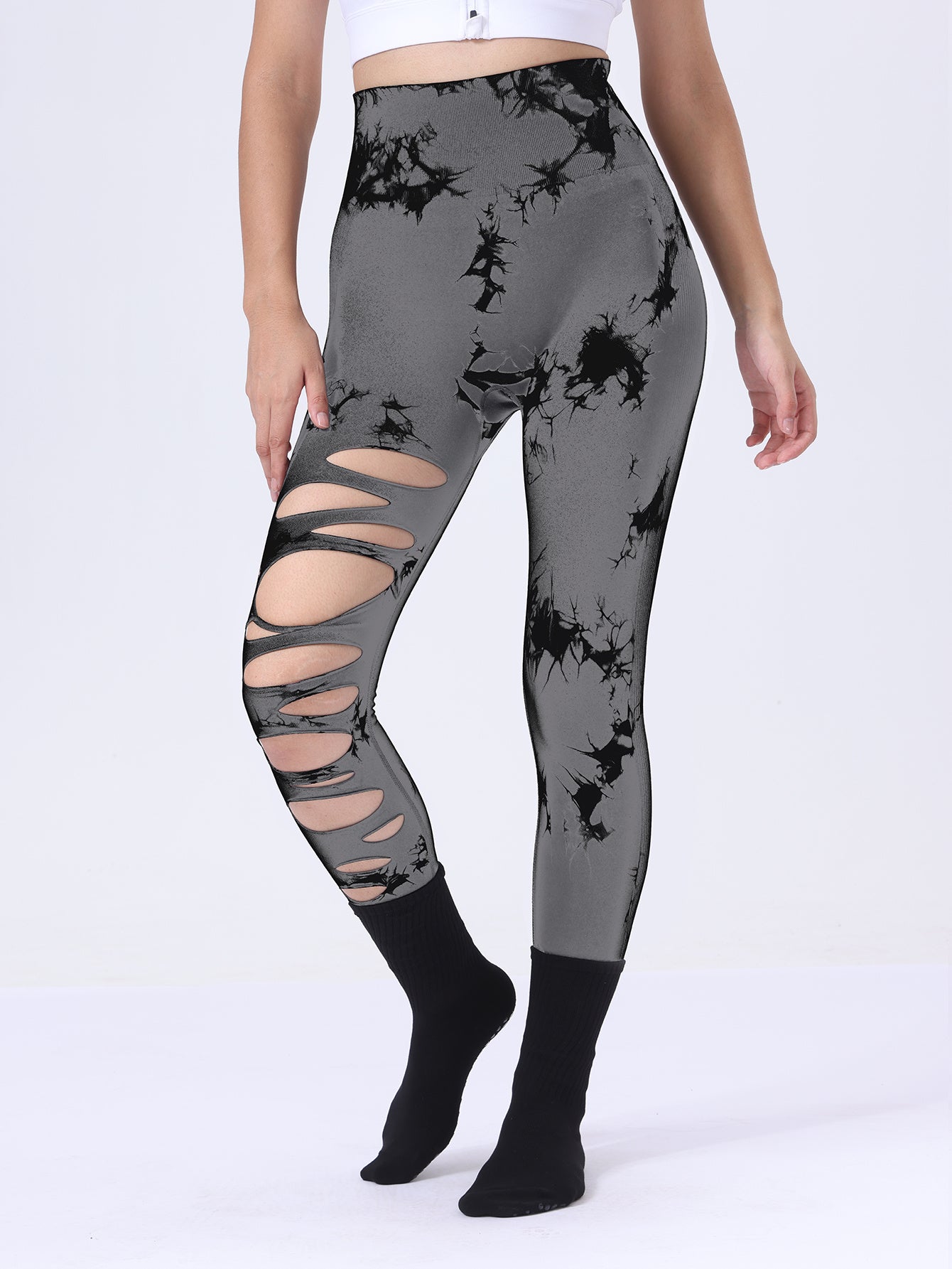 Butt Lifting Yoga Gym Athletic Pants, Hollow Out Tummy Control Sports Leggings Tie Dye Running Pants