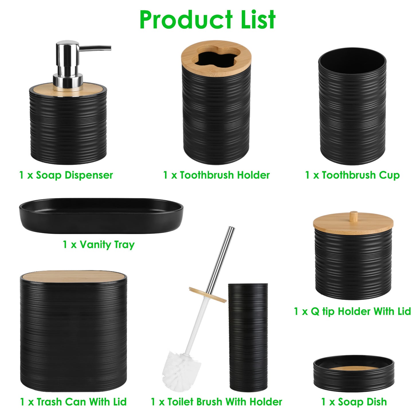 5 Colors Options -- Set Of 8Pcs Bathroom Accessories Set Bathroom Holder Set With Soap Dispenser Toothbrush Holder Cup Soap Dish Toilet Cleaning Brush Trash Can Qtip Holder Vanity Tray For Home