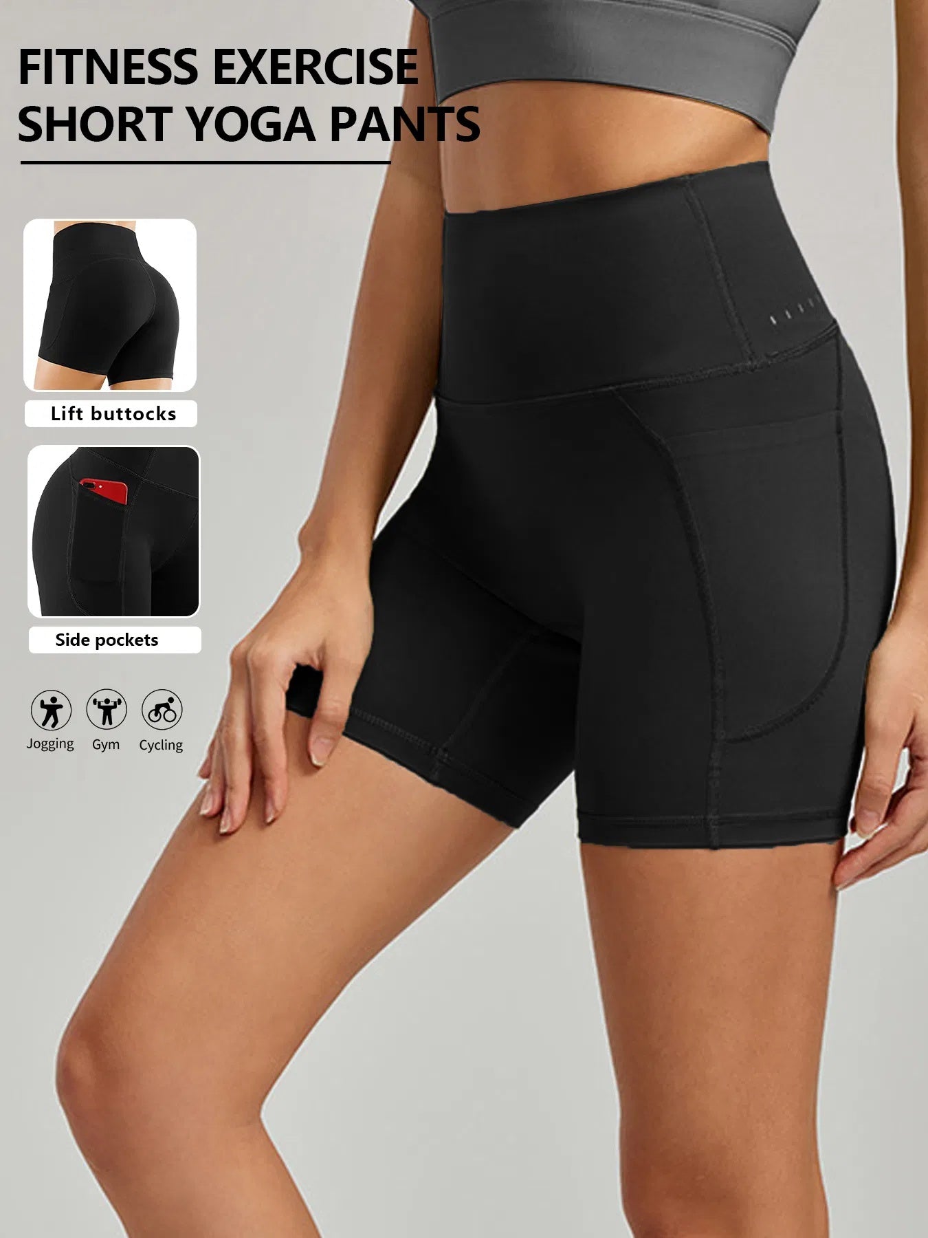 Plus Size Yoga Biker Shorts With Pockets High Waist, Tummy Control Gym Leggings