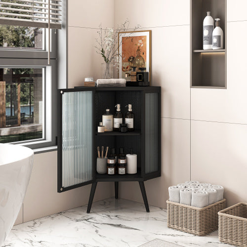 Floor Standing Cone-shaped Cabinet With Tempered Glass Doors And Storage Shelves
