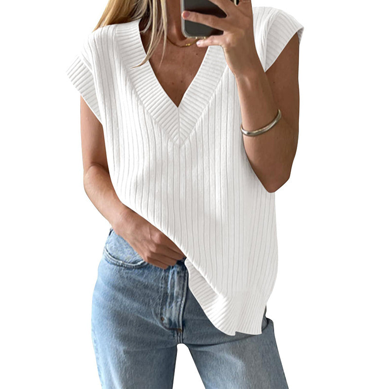 Womens V Neck Sweater Vest Oversized Ribbed Knit Sleeveless Casual Loose Fit Pullover Tank Top