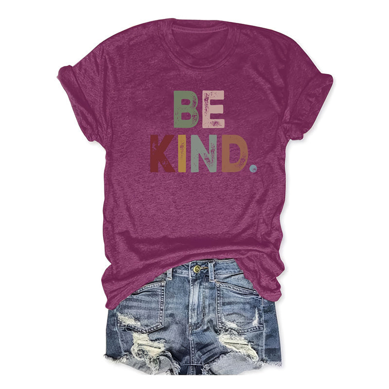 Women's 'BE KIND' Slogan T-Shirt Casual Round Neck Short Sleeve Tee