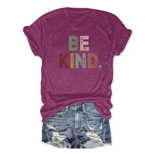 Women's 'BE KIND' Slogan T-Shirt Casual Round Neck Short Sleeve Tee