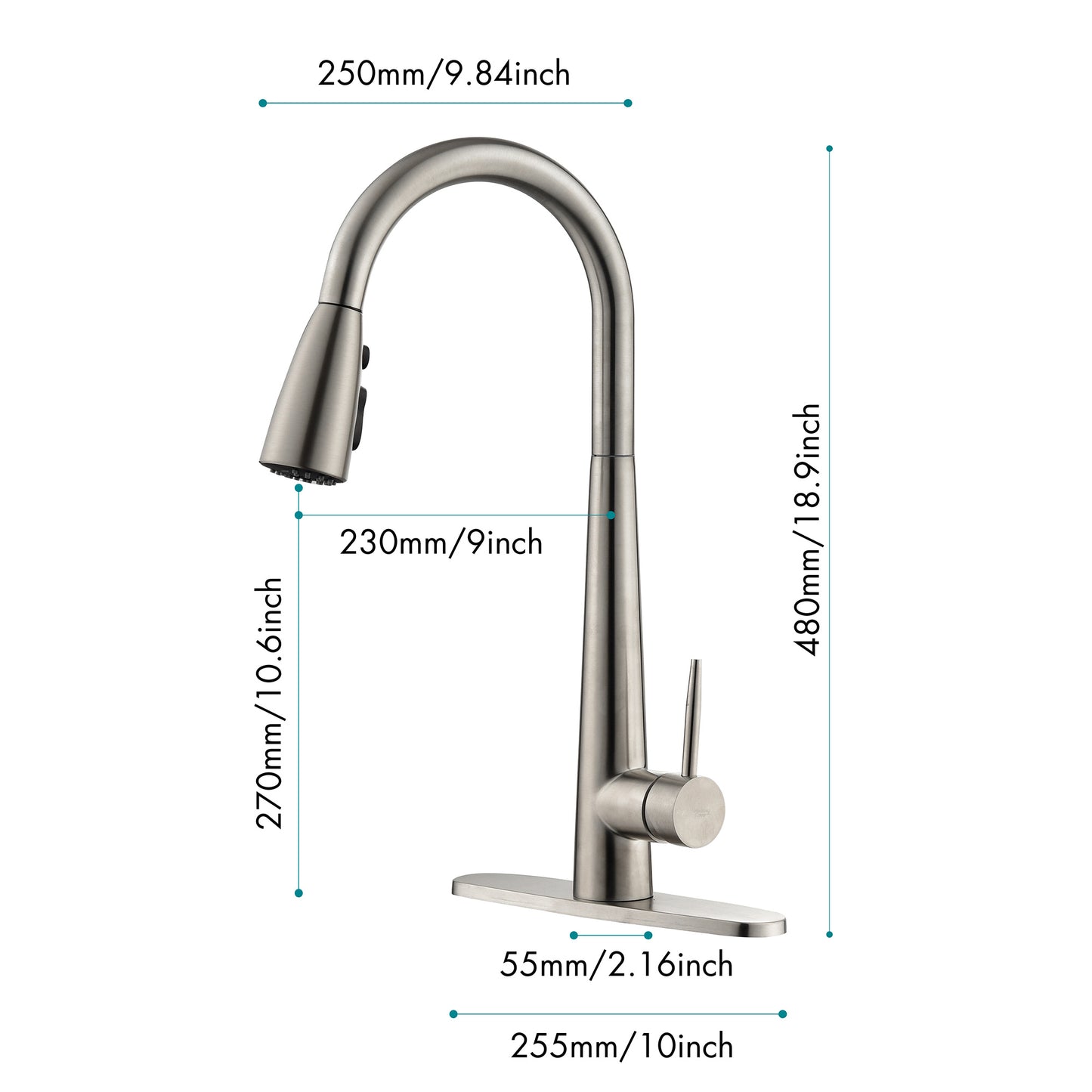 High Curvature Single Handle Kitchen Sink Faucet With Deck, Commercial Modern Stainless Steel Kitchen Faucet