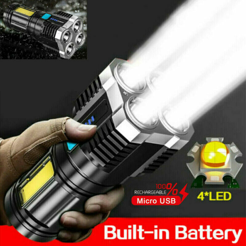 POWERFUL Tactical Quad-Core Super Bright Torch LED Flashlight USB Rechargeable Camping
