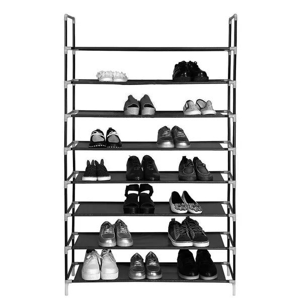 Ultra Large Capacity 8 Layers Non-woven Fabrics Steel Shoe Rack Black RT