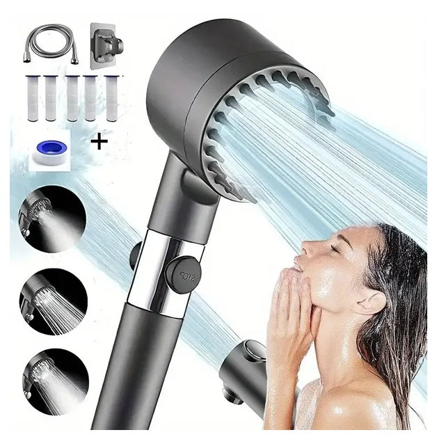 Shower Head, High Pressure Flow Multiple Modes, 5 Layers Filter, Hard Water Power Rinse, With Switch, Suitable For Pet Bathing, Vertical Shower, White Turbo Shower