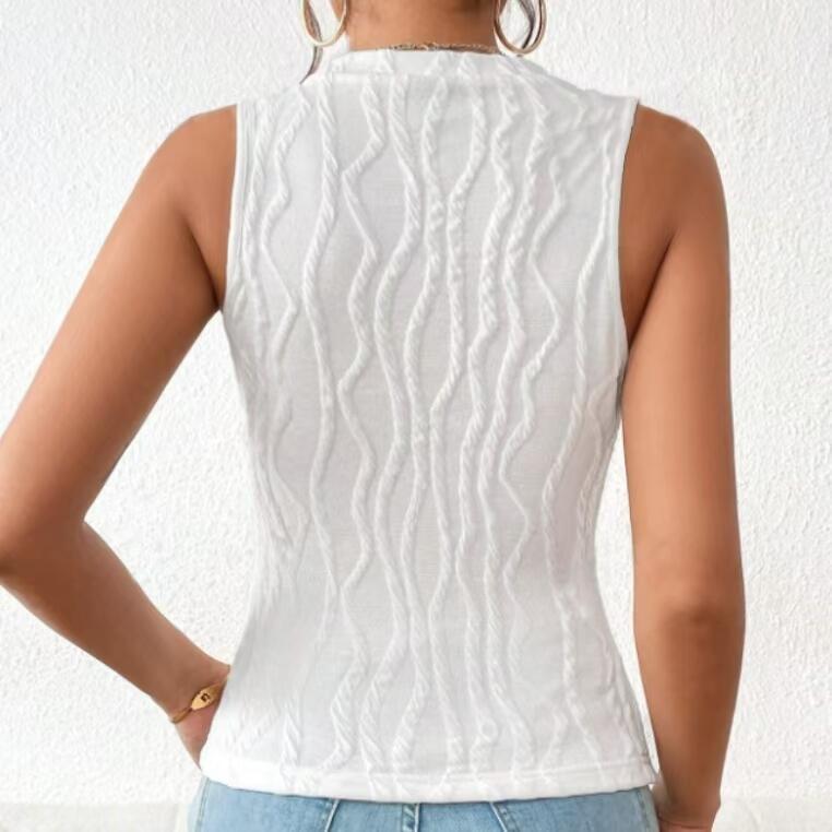 Ladies' Solid Color Round Neck Off Shoulder Pattern Details Slim Fit Elegant Casual Style Women's Fashion Versatile Vest