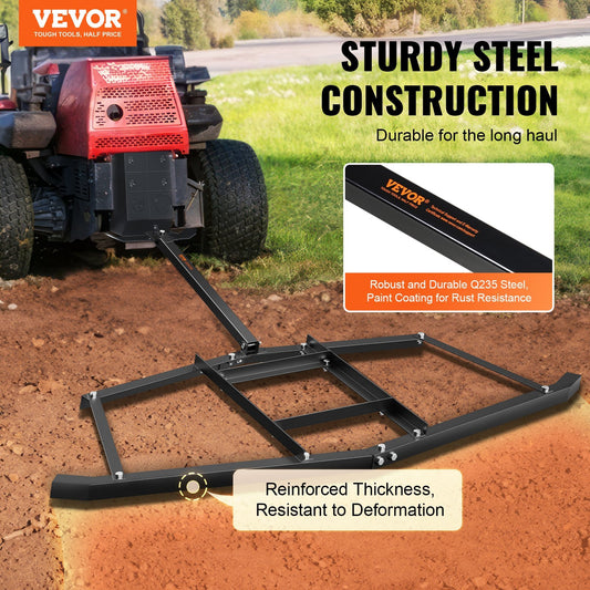 VEVOR Driveway Drag, 66Width Tow Behind Drag Harrow, Q235 Steel Driveway Grader With Adjustable Bars, Support Up To 50 Lbs, Driveway Tractor Harrow For ATVs, UTVs, Garden Lawn Tractors