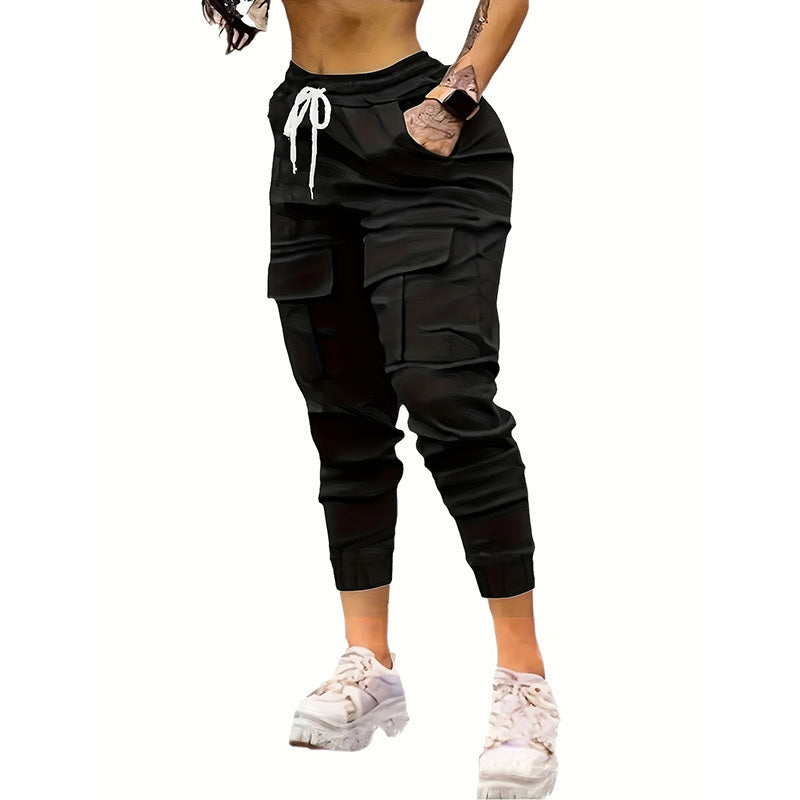 Women's Cargo Jogger Pants Matching With Flap Pockets & Drawstring Waistband