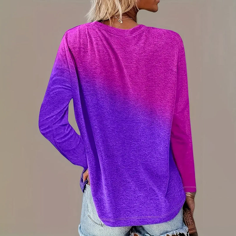 5 Pack Women's Casual Gradient Color Round Neck Long Sleeve Tops Set Spring & Fall