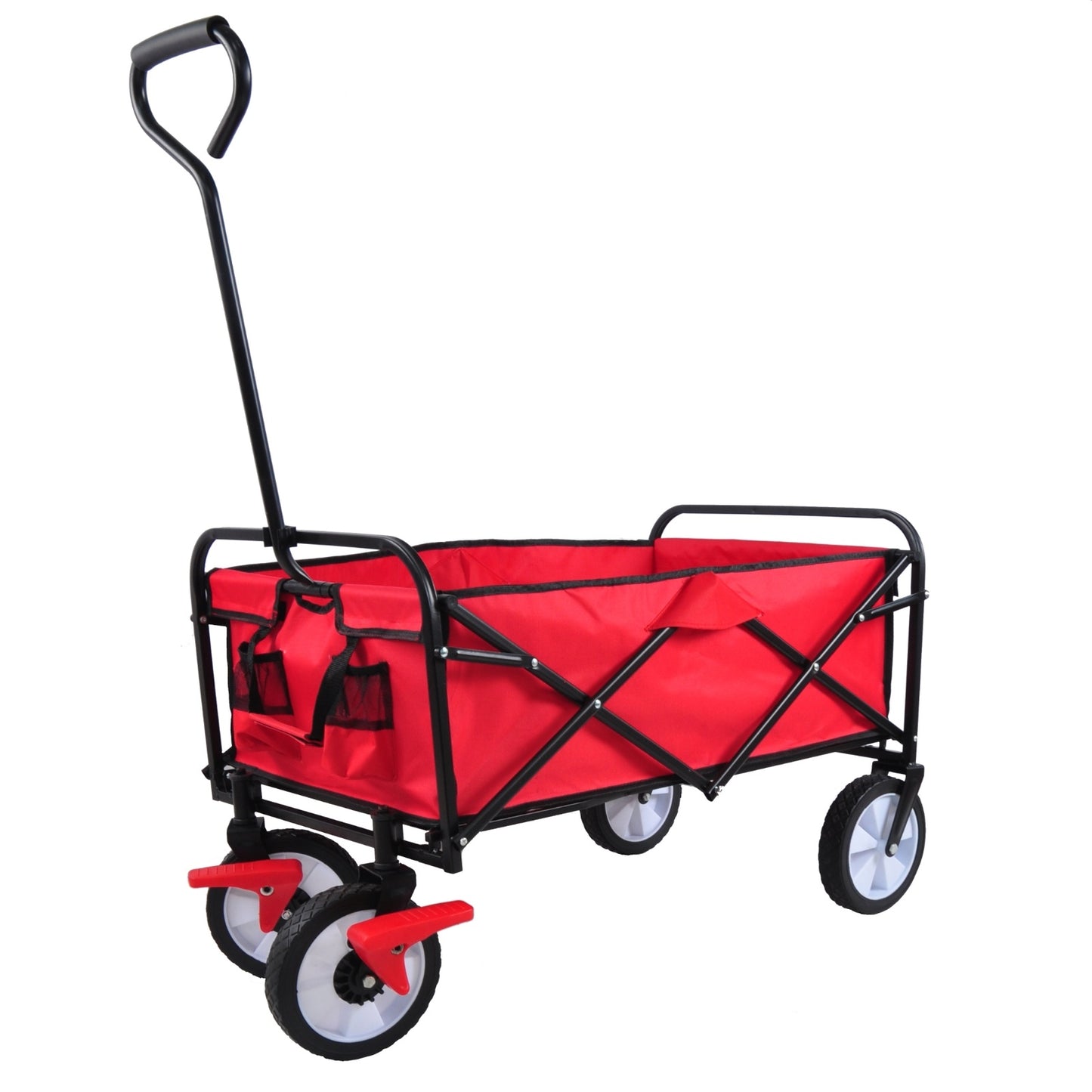 Folding Wagon Garden Shopping Beach Cart  Red