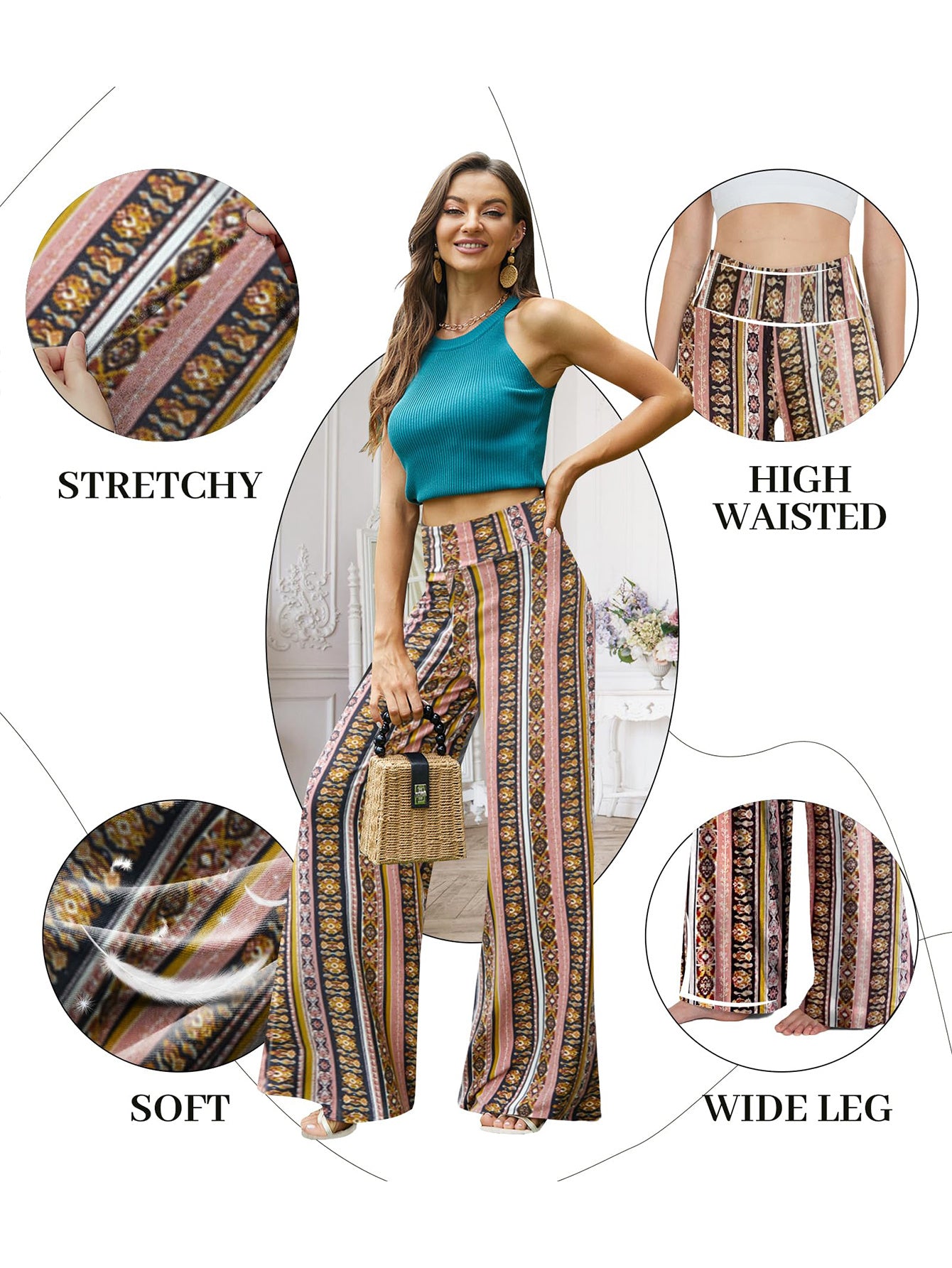 Wide-leg Pants - Skirt Printed With Pink Vintage Flowers