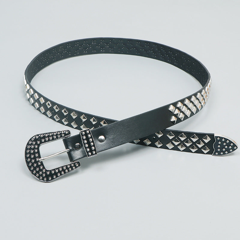 Low Waist Belt Square Bead Rivet PU Bullet Belt