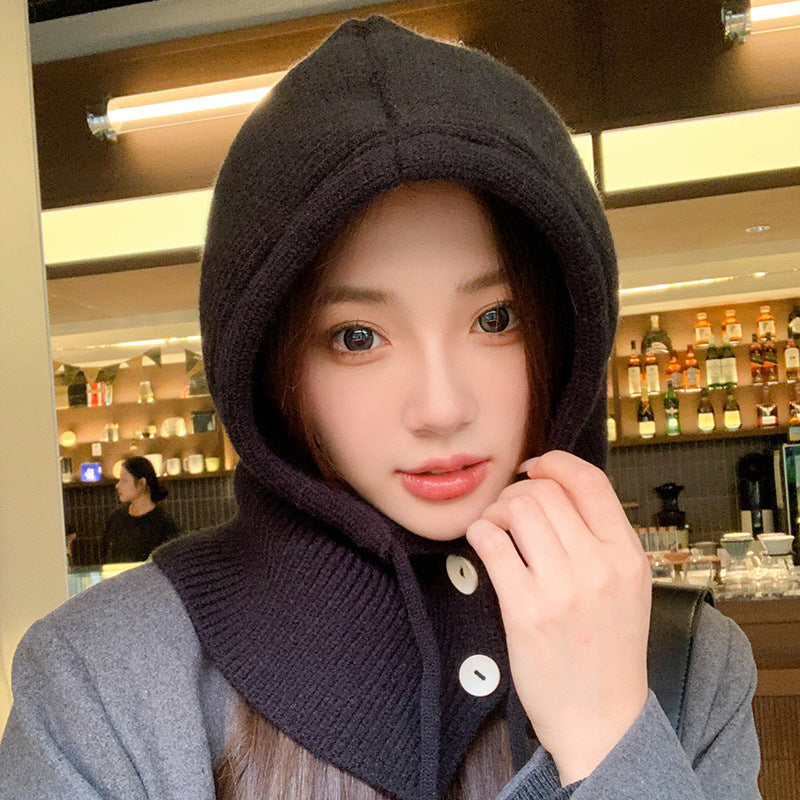 Fashionable Warm Hat Scarf Integrated Ear Protection Knitting Woolen Cap