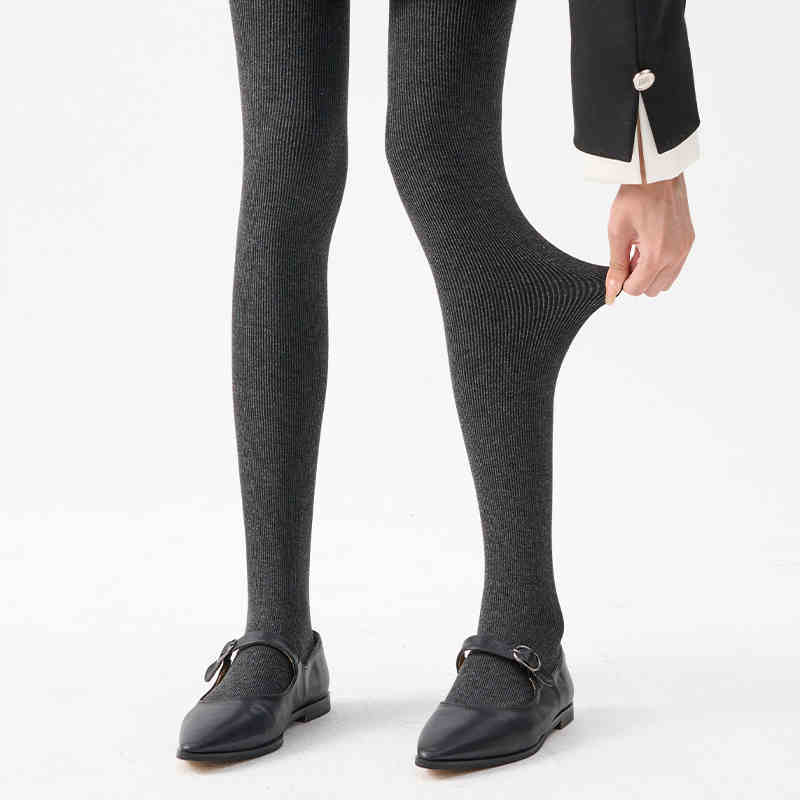 Winter Fleece-lined Thick Solid Color Pressure Slim Looking Socks Warm Foot Silk Stockings Women