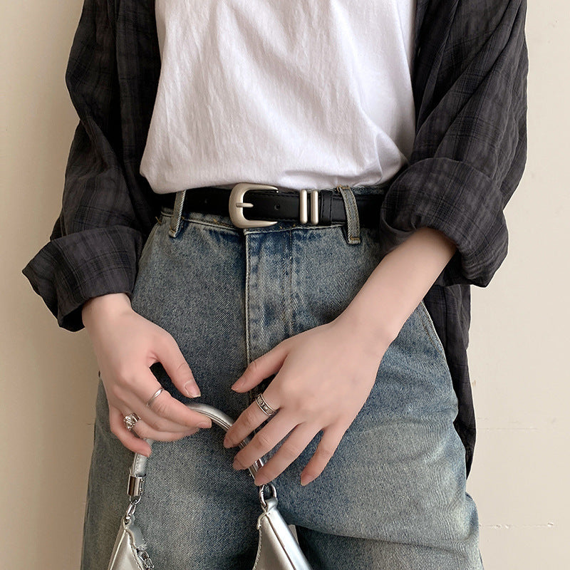 Minimalist Silver Buckle Crescent Thin Belt