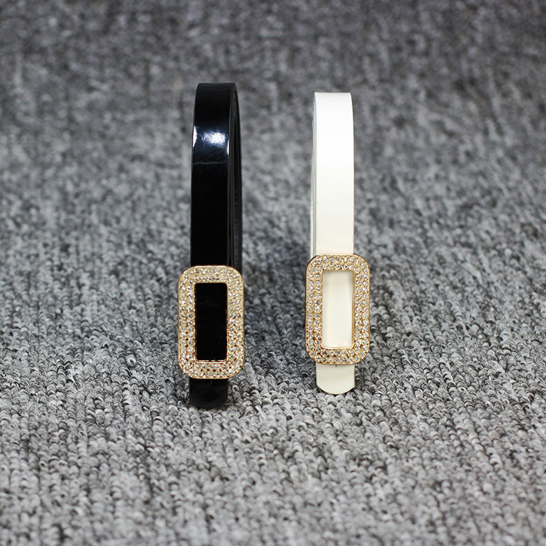 Fashionable All-match Bow Buckle Patent Leather Thin Belt