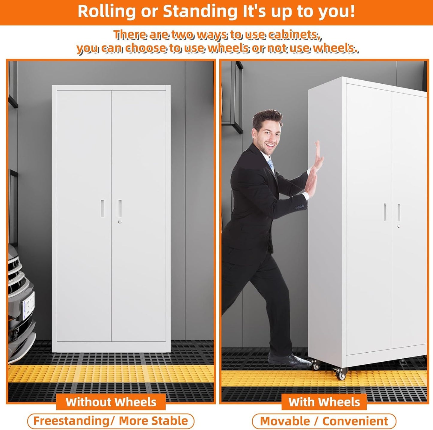 Garage Storage Cabinet With Wheels, H Rolling Metal Cabinets With Locking Doors Adjustable Shelves Pegboards For Home Office, Basement, Pantry, Workshop