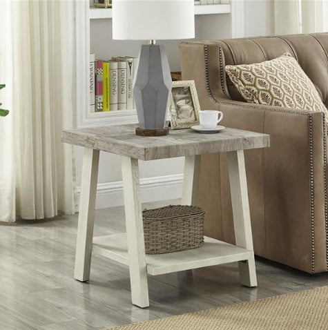 Contemporary Two Tone Wooden Framed Side Table In Athens, Weathered Gray And Beige