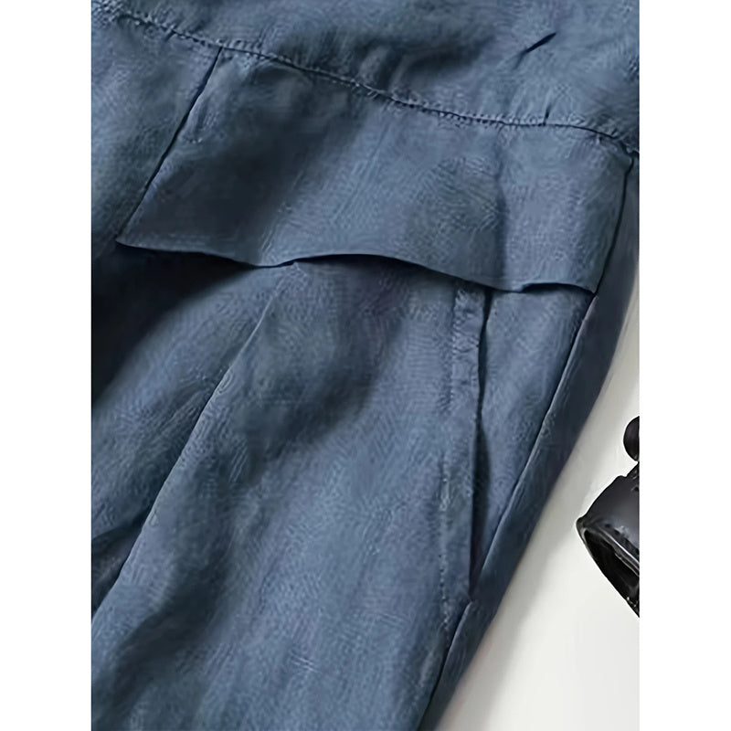 Women's Wide Leg Palazzo Pants Cotton Linen Elastic Waist Casual Pants Breathable Summer Trousers With Pockets