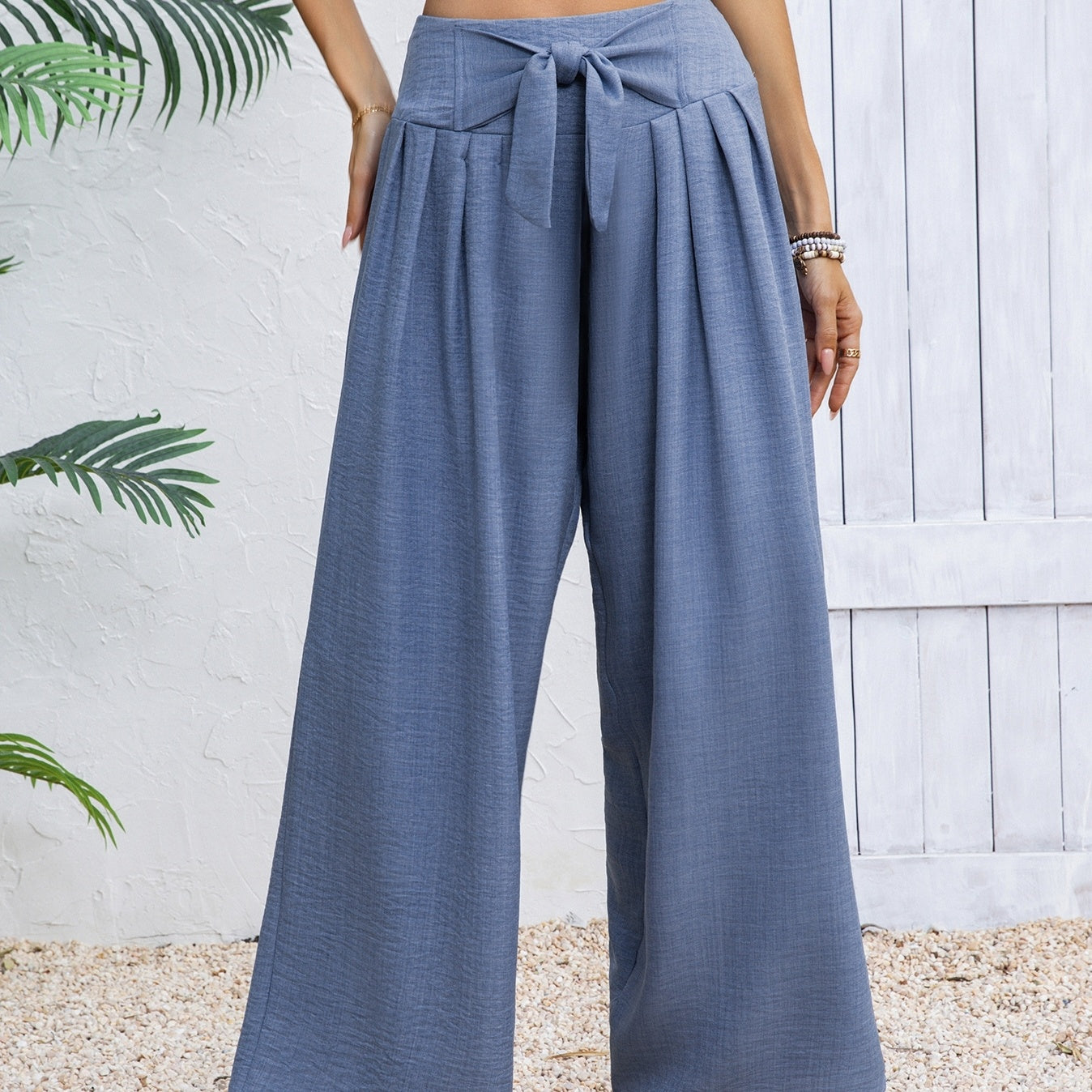 Women's New Fashionable Solid Color Front Tied Bow Loose Vacation Pants