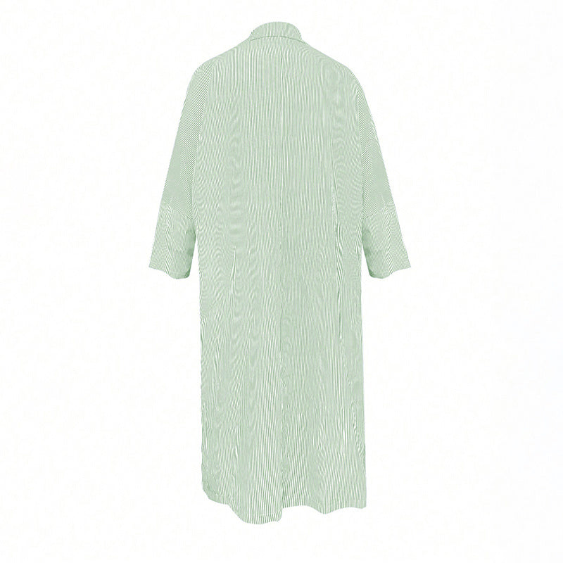 Womens Striped Long Sleeve Dress Casual Loose Button Down Maxi Shirt Dress