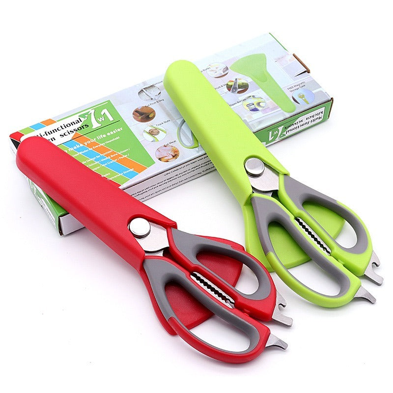 7-in-1 Multi-Purpose Kitchen Scissors With Magnetic Holder - Ultra-Sharp Stainless Steel Blades For Meat, Fish, Vegetables, Nuts & Bottles - Ergonomic Non-Slip Grip, Detachable & Easy To Clean - Profe