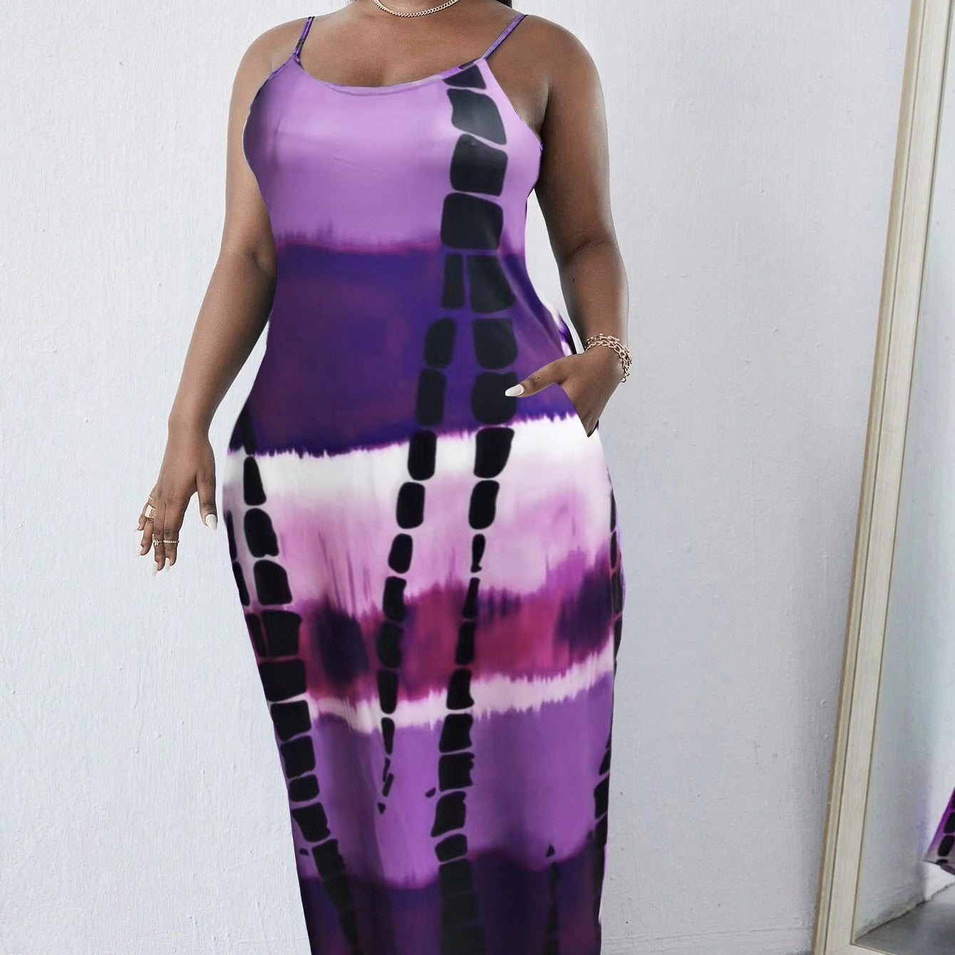 Ladies' New Summer Vacation Casual Style Gradient Purple Sexy Suspender Dress