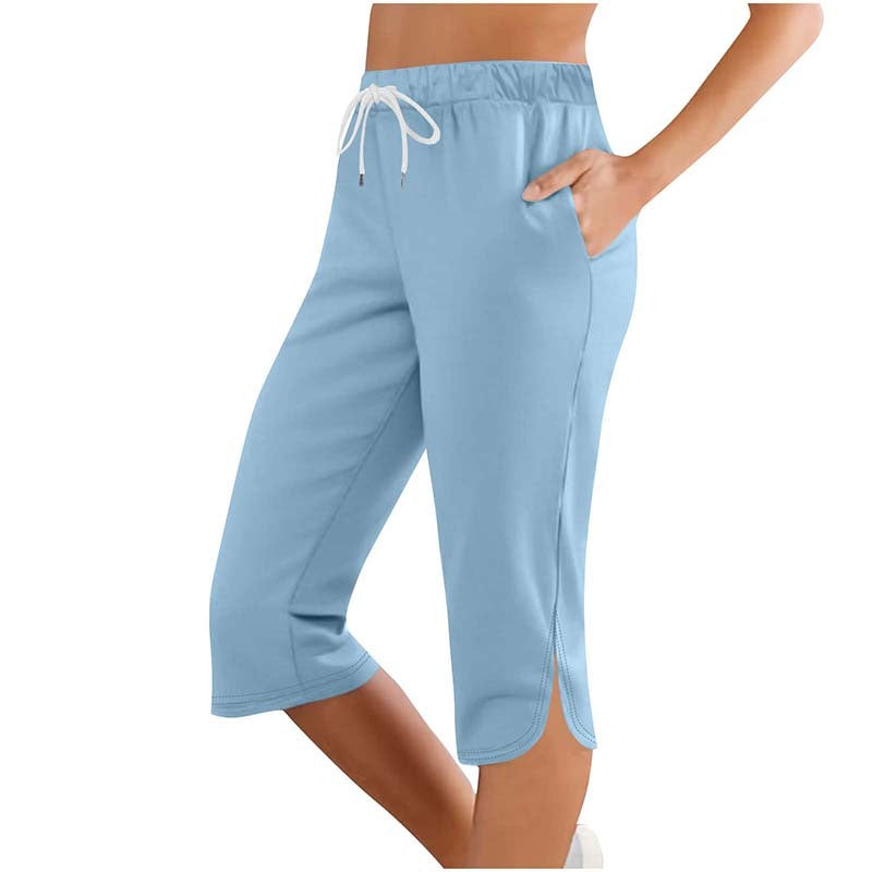 Women's Capri Leggings Drawstring High Waisted Sweatpants Lounge Running Gym Short With Pockets