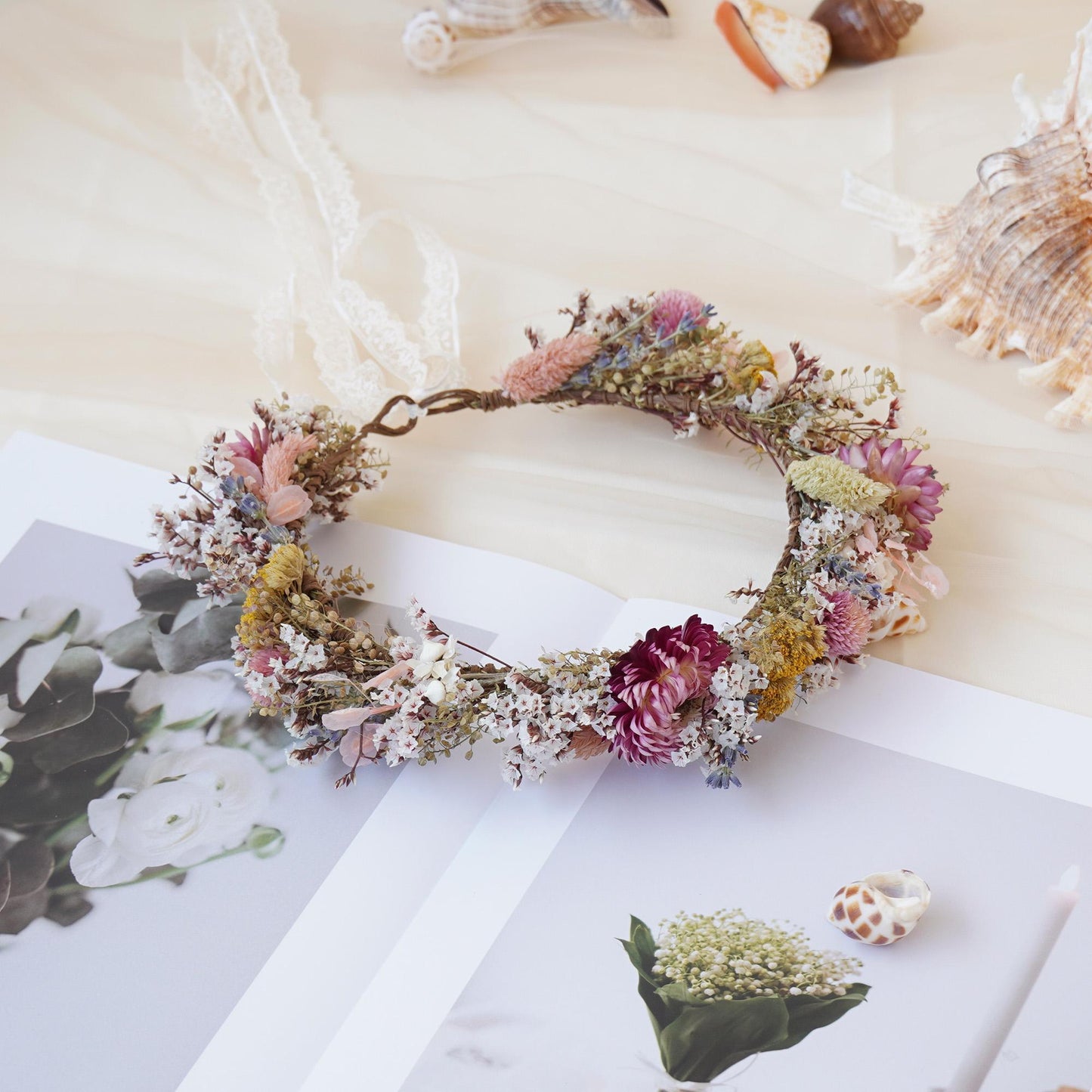 Gypsophila Crown Dried Flower Crown Bridal Crown Wedding Crown Everyday Crown Party Crown Birthday Crown