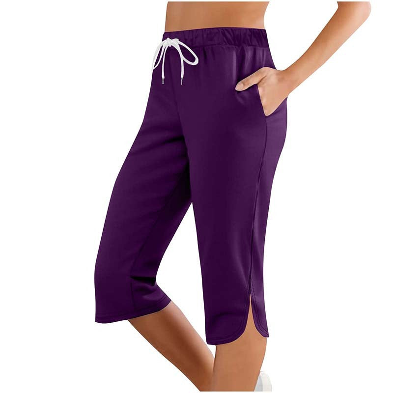 Women's Capri Leggings Drawstring High Waisted Sweatpants Lounge Running Gym Short With Pockets