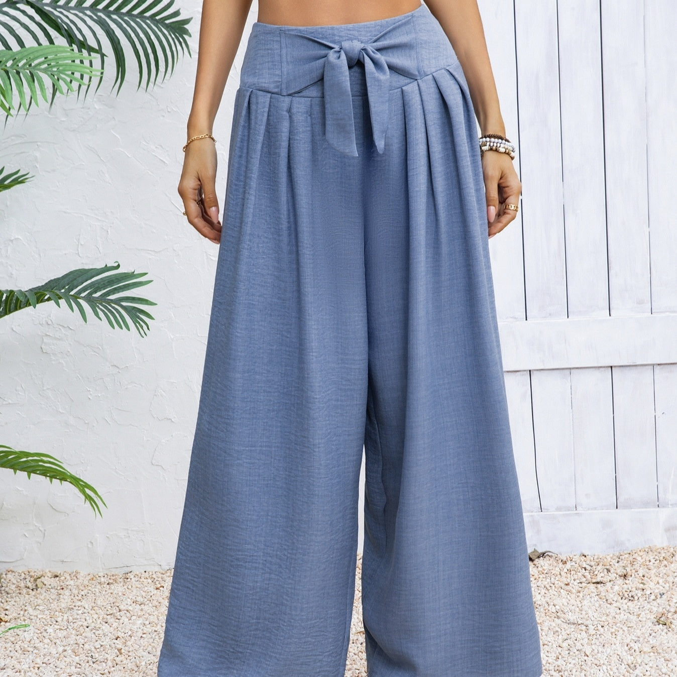 Women's New Fashionable Solid Color Front Tied Bow Loose Vacation Pants