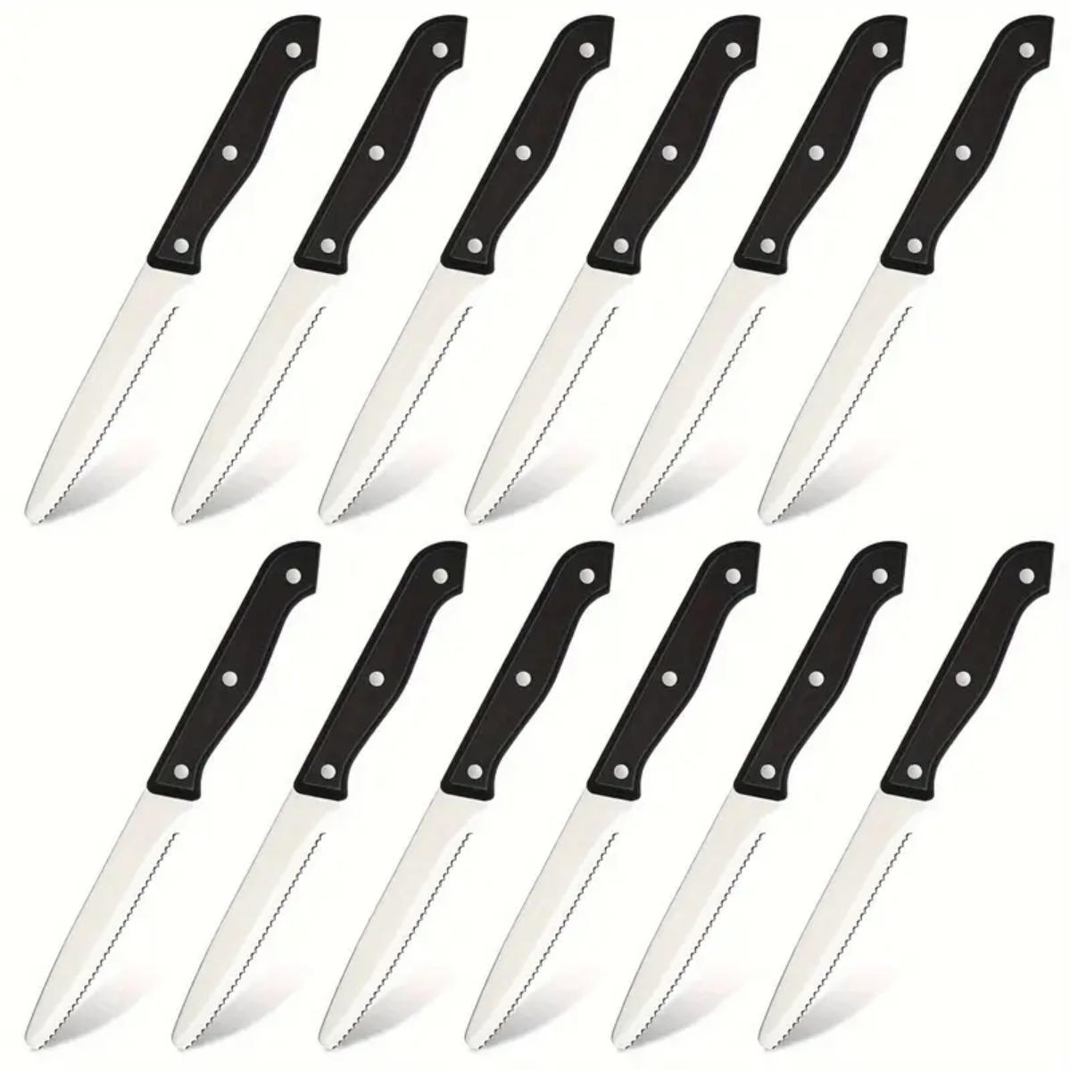 12-piece Set Of Serrated POM Triple Rivet Handle Steak Knives, Dishwasher Safe, Suitable For Home Parties And Restaurants