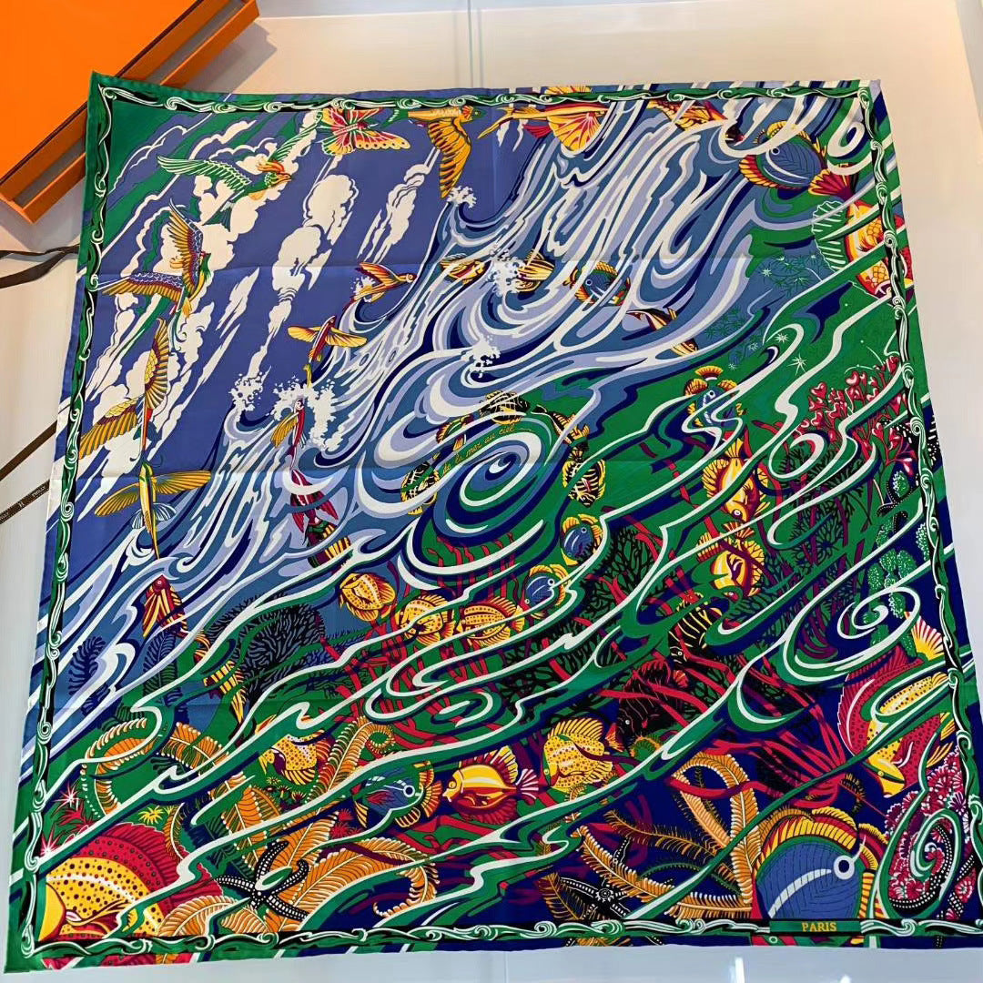 Handmade Hemming Twill Silk Printed Shawl