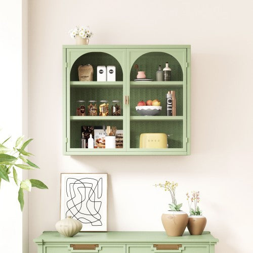 Glass Door Modern Two-door Wall Cabinet, Wall Cabinet With Characteristic Woven Pattern, Green Unavailable Platforms- Temu