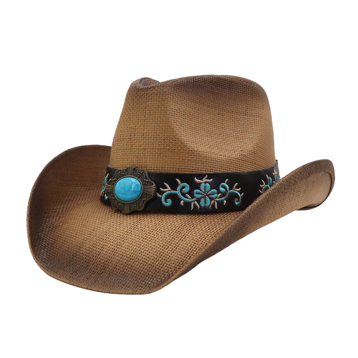 Women's Simple Loose Peach Top Hard Straw Cowboy Hat