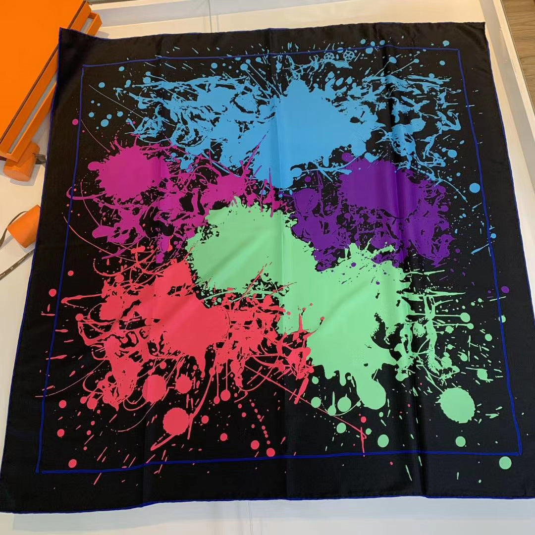 Handmade Hemming Twill Silk Printed Shawl