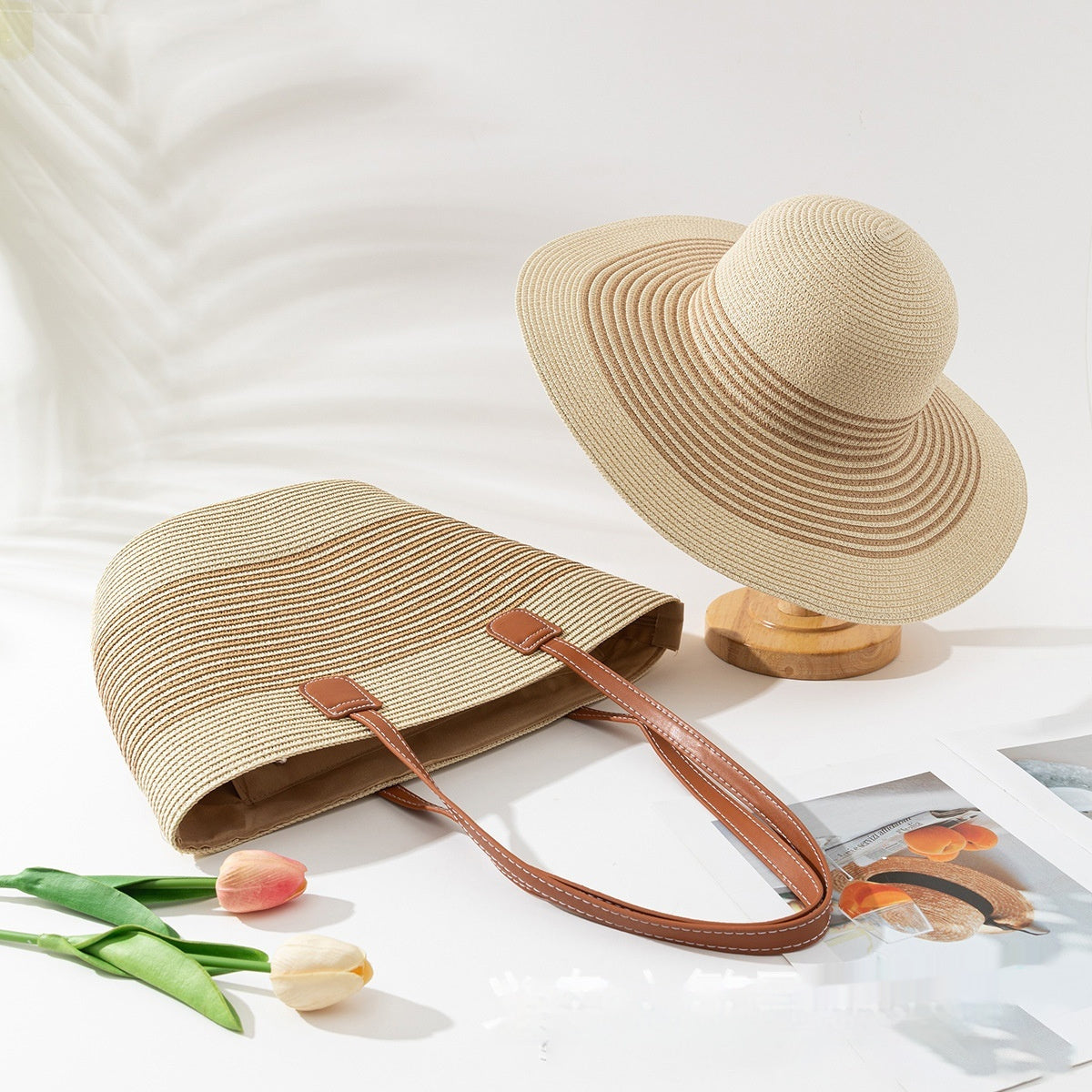 Straw Hat Bag Two-piece Set Sunshade Seaside Vacation