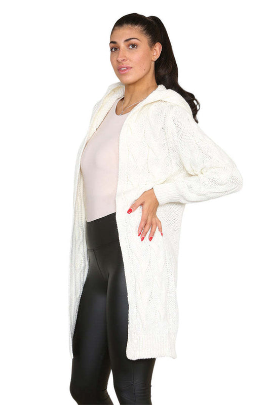 Knitted Cables Hooded Long Over Sized Cardigan