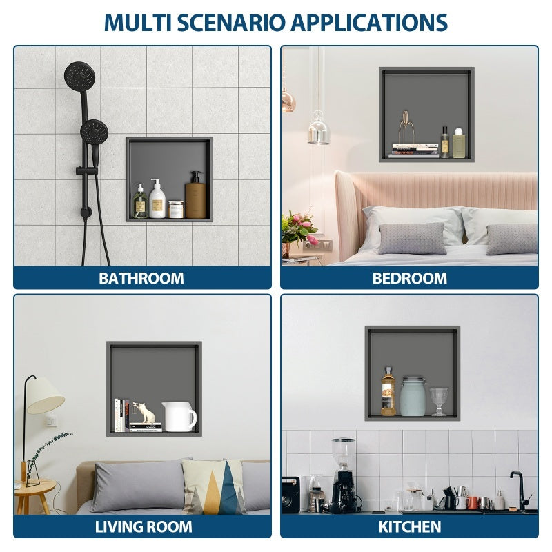 15 X 15 In Stainless Steel Shower Niche - Gunmetal Black, Waterproof, Easy Installation, Corrosion-Resistant