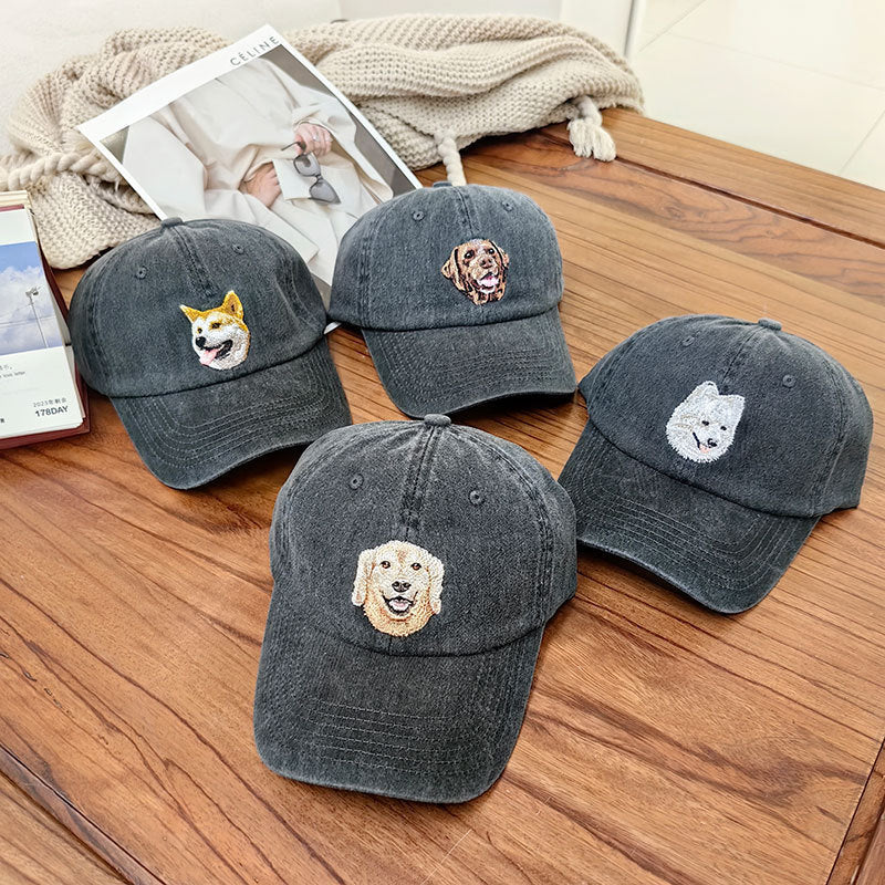 Men's Heavy Industry Washed Blogger Dog Pattern Peaked Cap