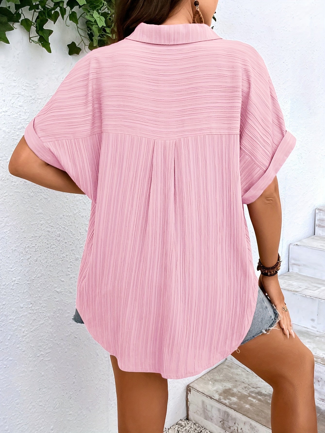 Women's Plus Size Summer V-Neck Dolman Sleeve Casual Short-Sleeve Striped Blouse For Work & Daily Wear