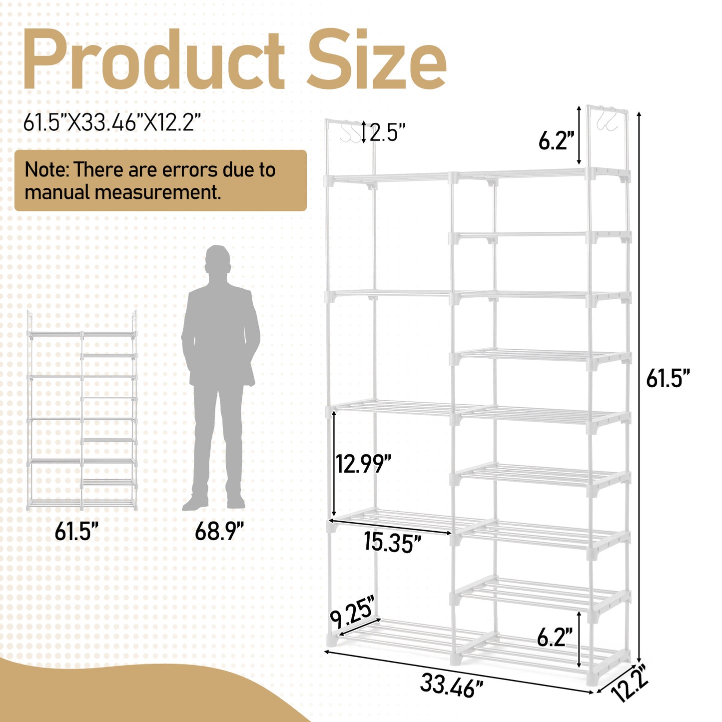 FCH Double Row 9-Layer Shoe Rack With Handles, 85.7x29.8x158cm White