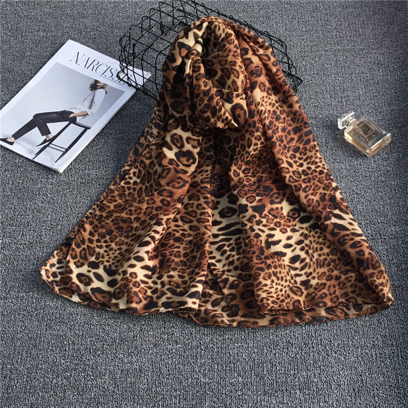 Female Fashion Simple Leopard Print Chiffon Scarf