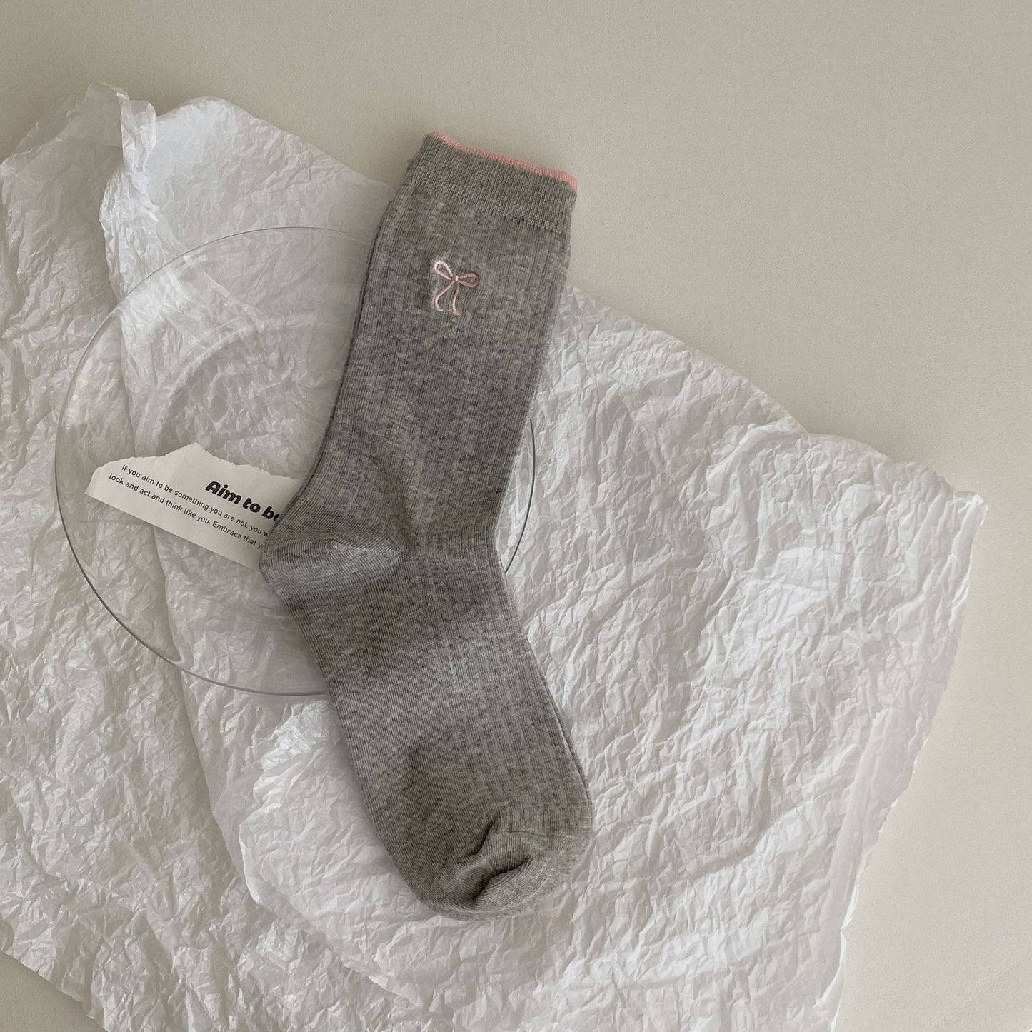 South Korea Ins Wear Blogger Color Block Embroidery Bow Bunching Socks